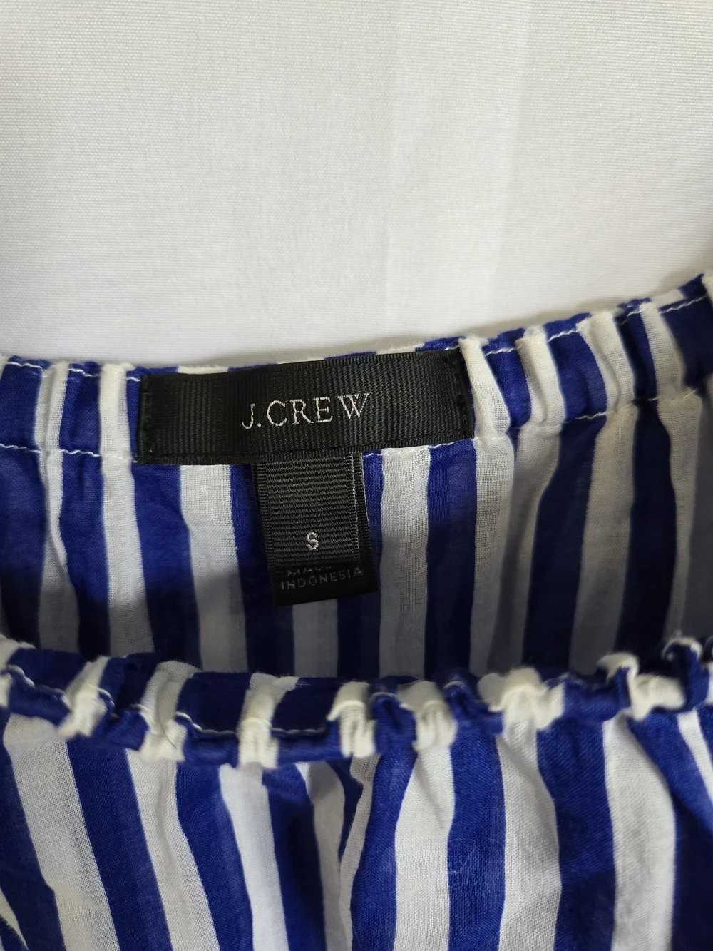 J. Crew Blue and White Striped Off-Shoulder Swim Coverup
